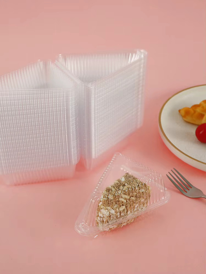 100 Stück transparente dreieckige Kuchenscheibenbehälter aus Kunststoff für Dessert und Käsekuchen - Bild 2