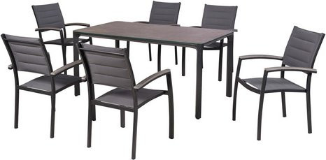MERXX Gartenmöbel-Diningset Pisa, 7-teilig mit 6 Sitzplätzen, Aluminium und Glas, grau, Tisch B: 160 cm, T: 90 cm - Bild 1