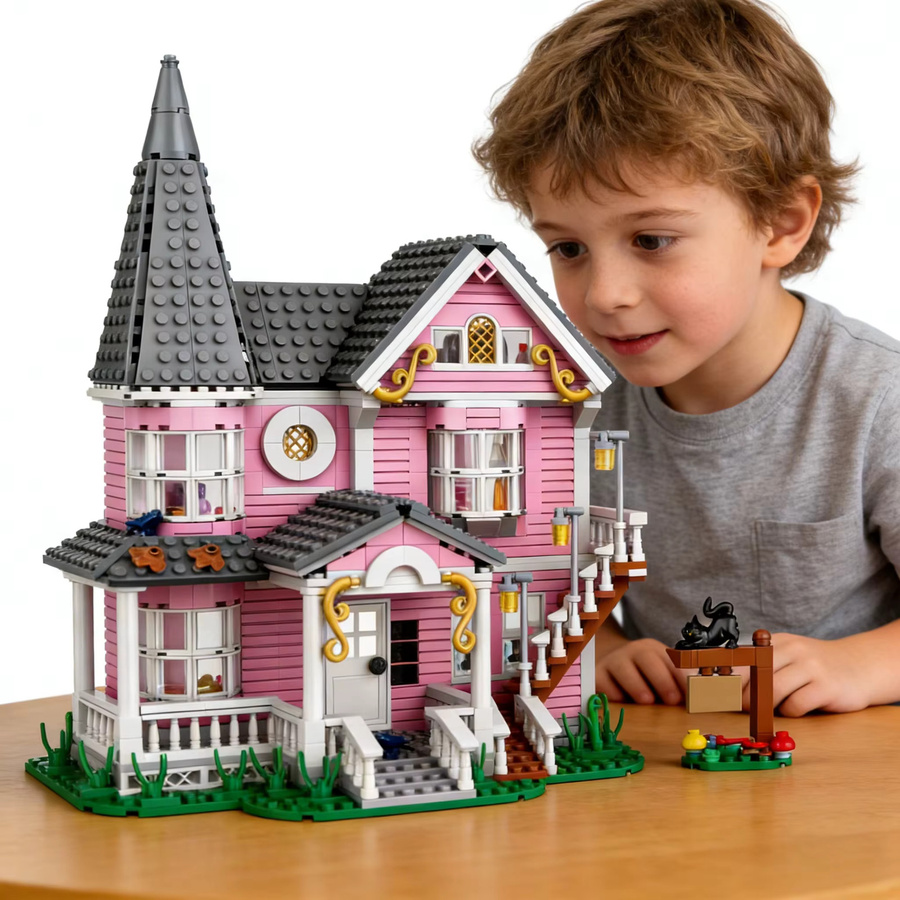 Coraline Fantasy-Geisterhaus-Modell, pinkes Palast-Bausteinset - Bild 2