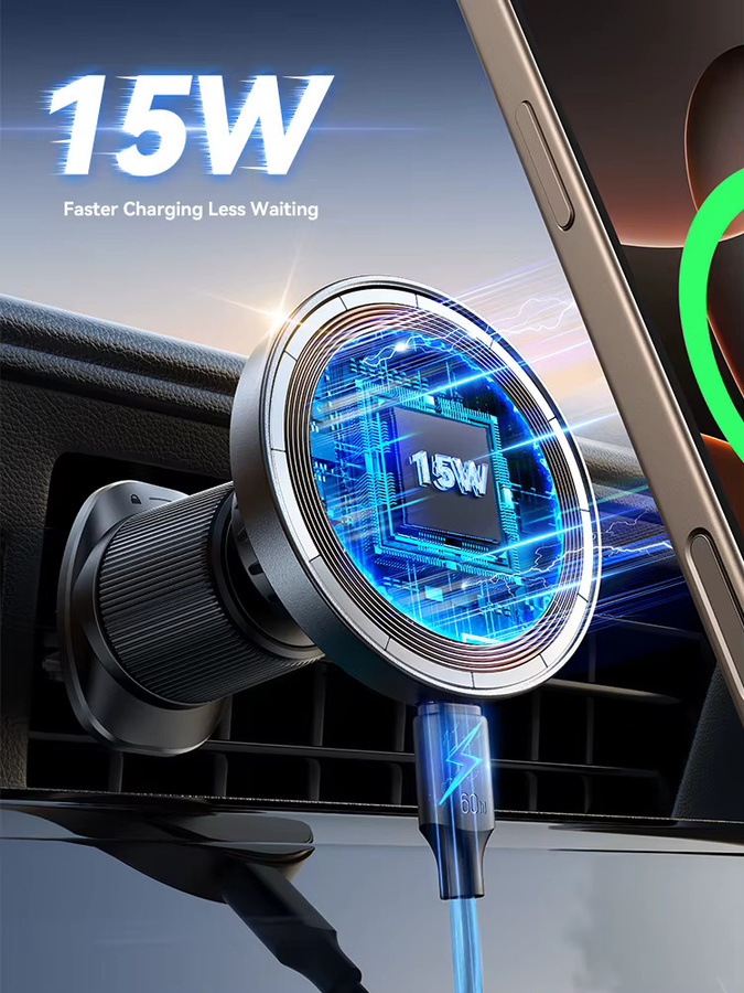 Joyroom Magnetische Auto-Handyhalterung mit kabelloser Ladefunktion für Armaturenbrett und Lüftungsschlitz, Schwarz, JR-ZS502 - Bild 4