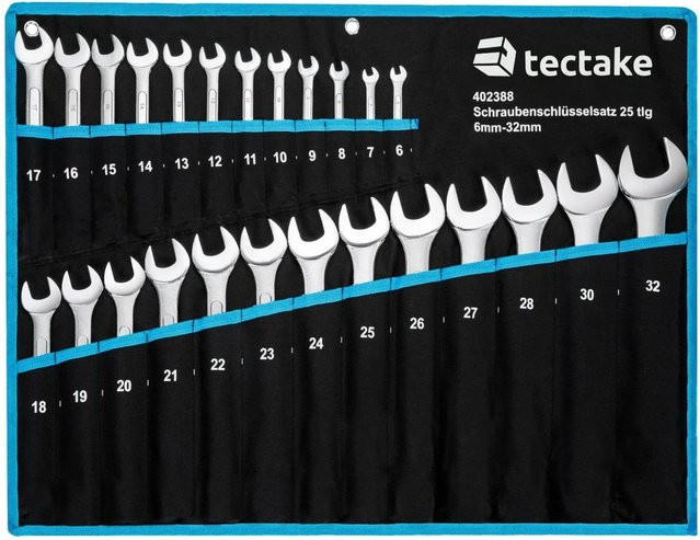TECTAKE Maul-Ringschlüsselsatz 25-teilig aus Carbonstahl in Schwarz und Blau, B/T/H: 63 x 50 x 7 cm - Bild 1