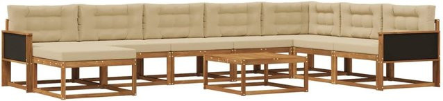 vidaXL Outdoor-Sofagarnitur aus Akazienholz mit 9 Kissen in Natur und Beige - Bild 1