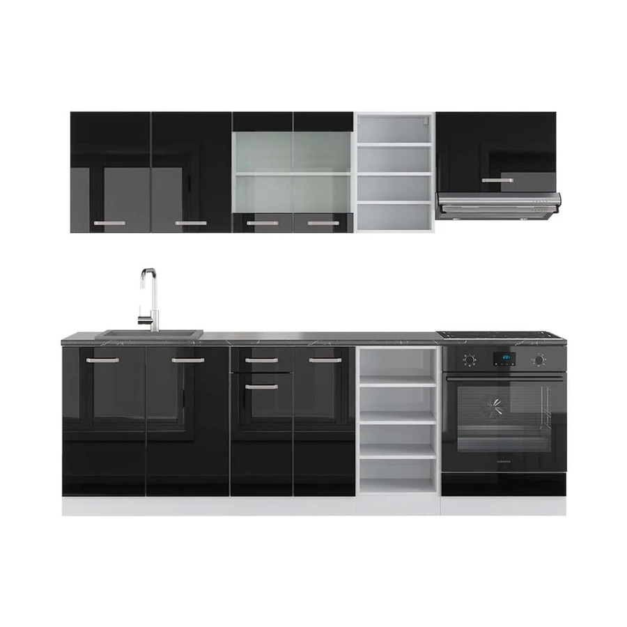 Vicco R-Line Küchenzeile in Schwarz Hochglanz und Weiß, Breite: 240 cm - Bild 2