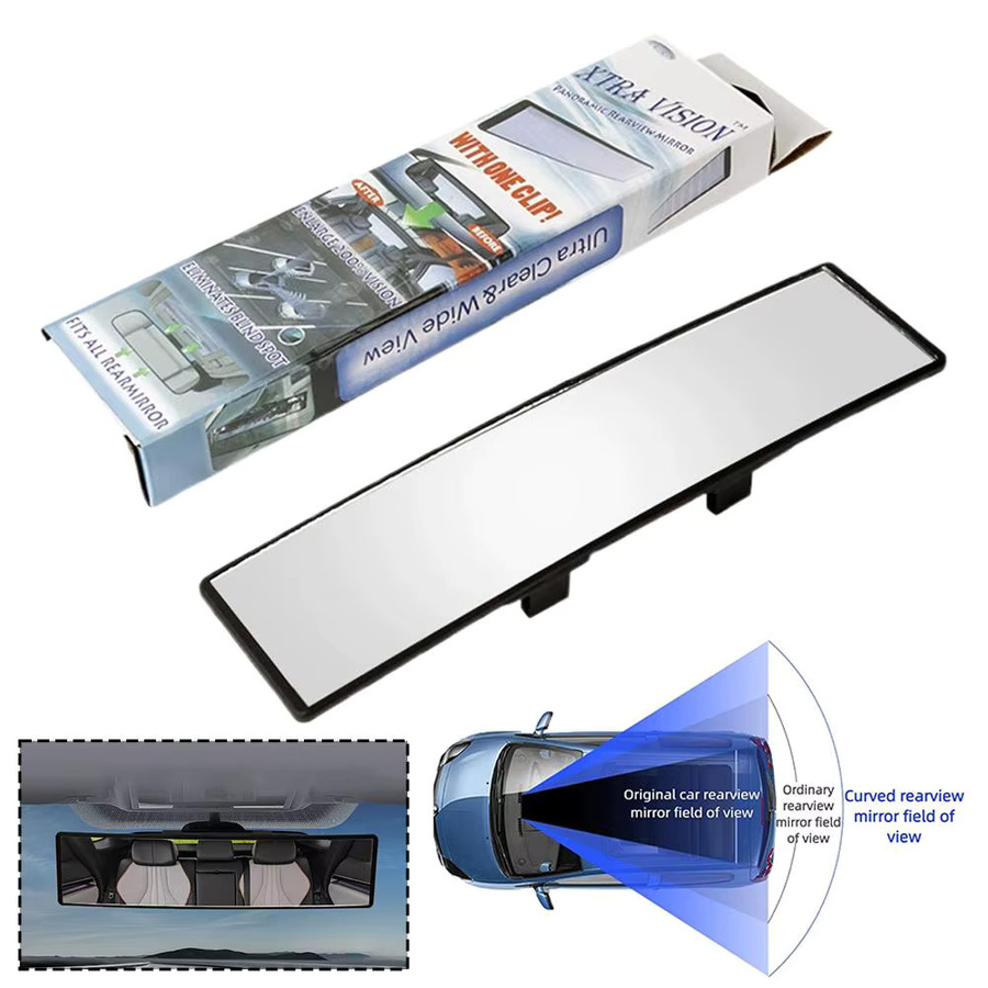 Konvexer Panorama-Rückspiegel mit Anti-Glare-Effekt und Gummiclips in Schwarz, Breite: 28,5 cm - Bild 2