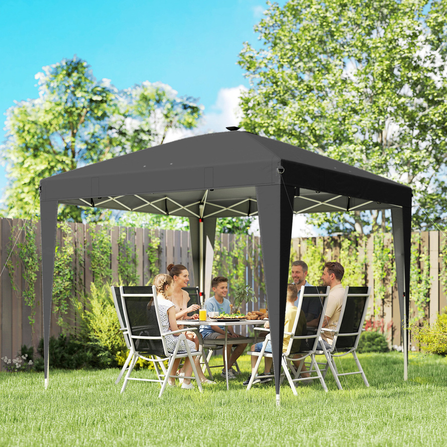 Outsunny Pop-Up Gartenpavillon Schwarz, höhenverstellbarer Faltpavillon mit zentraler Leuchte und USB, UV50+ Schutz, B/T: 300 x 300 cm - Bild 2