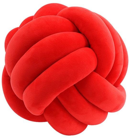 Handgewebtes Knotenball Kissen aus Baumwolle in Rot, Durchmesser: 22 cm - Bild 1