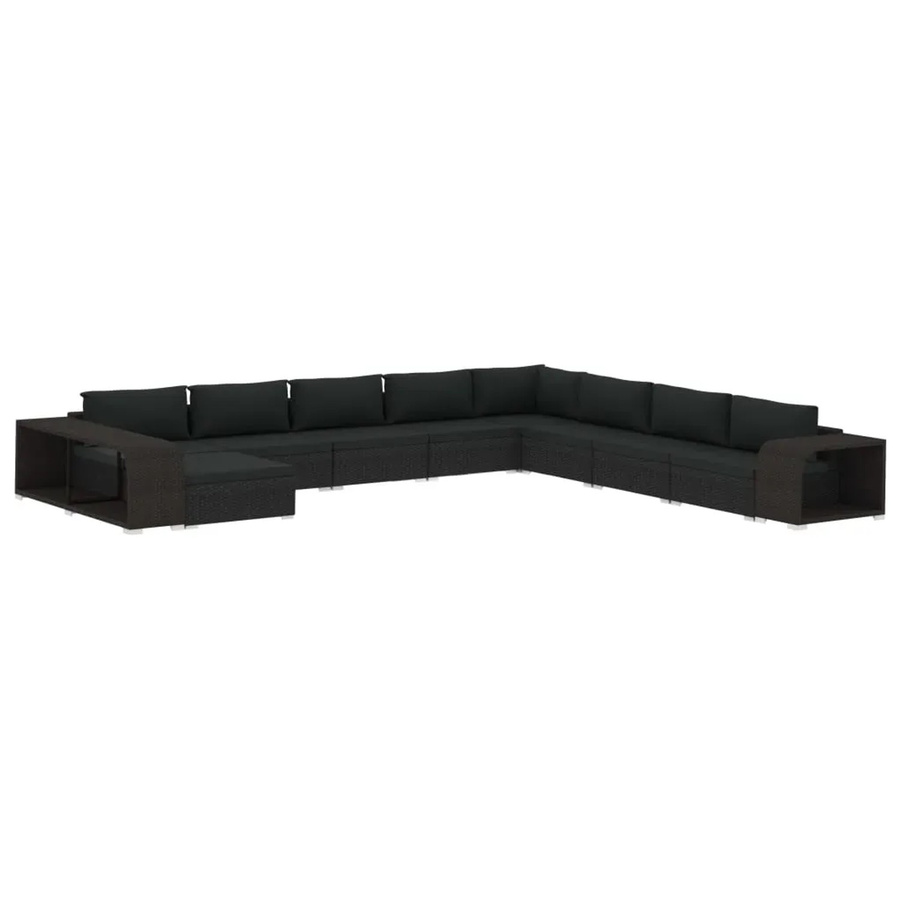 vidaXL 11-teiliges Garten-Lounge-Set aus Poly Rattan und Metall in Schwarz mit Auflagen und Polstern - Bild 2