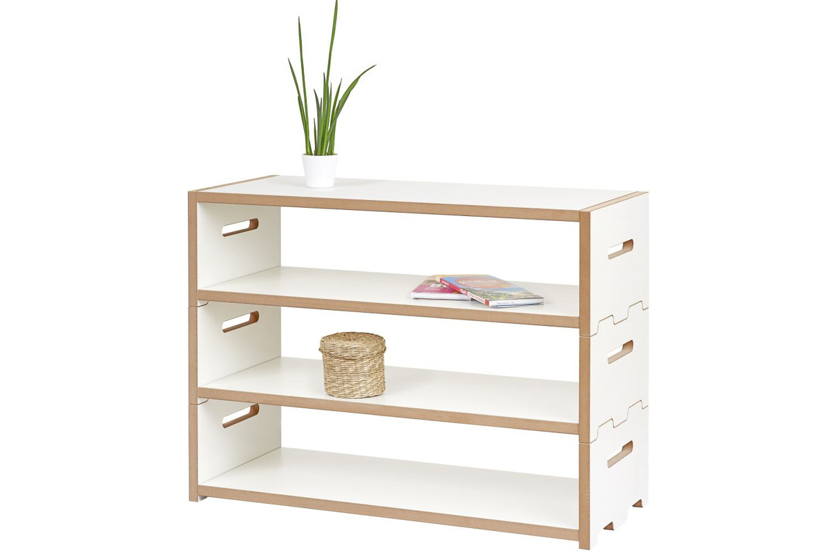 Tojo Hochstapler Grundmodul Niedrig in Weiß mit Rückwand und mattem MDF-Finish - Bild 1