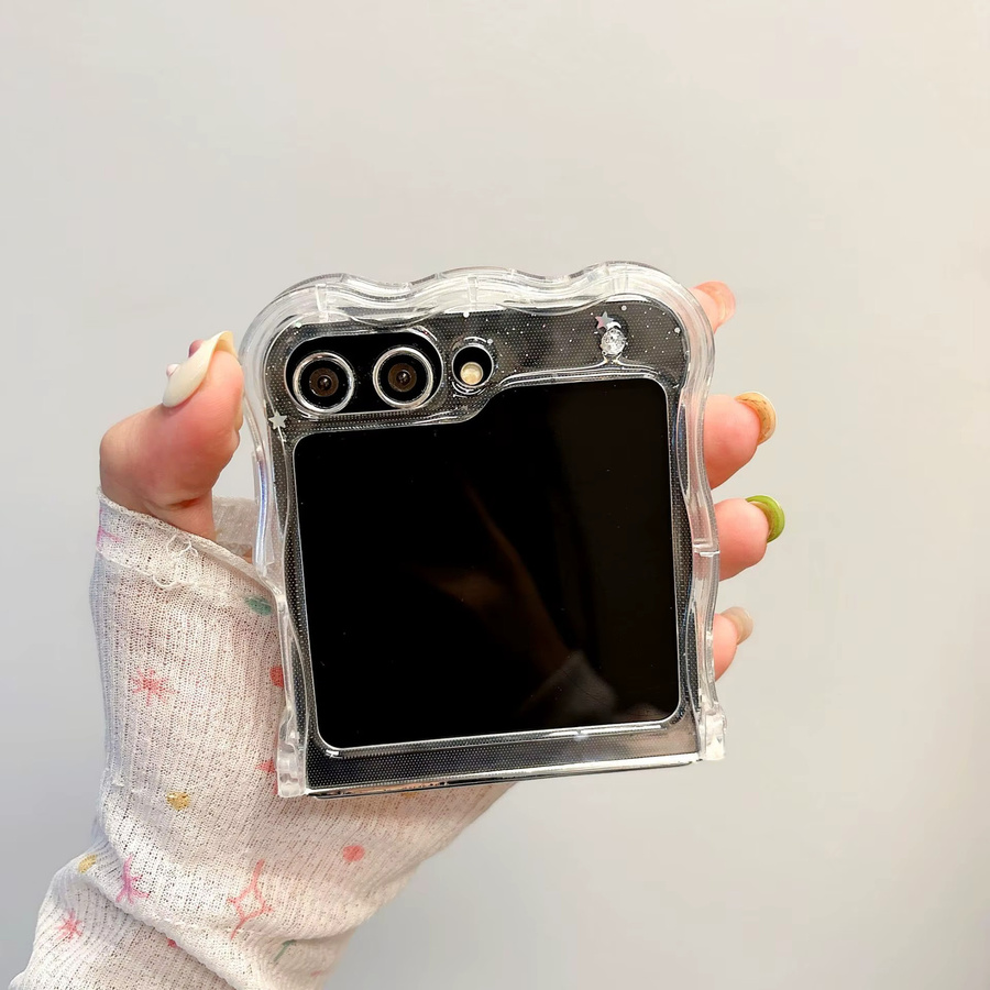 Transparente Silikon-Handyhülle mit Epoxidharz und Glitzer-Sternen für Samsung Galaxy Z Flip 6, 5, 4 und 3 inklusive Kettenriemen - Bild 5
