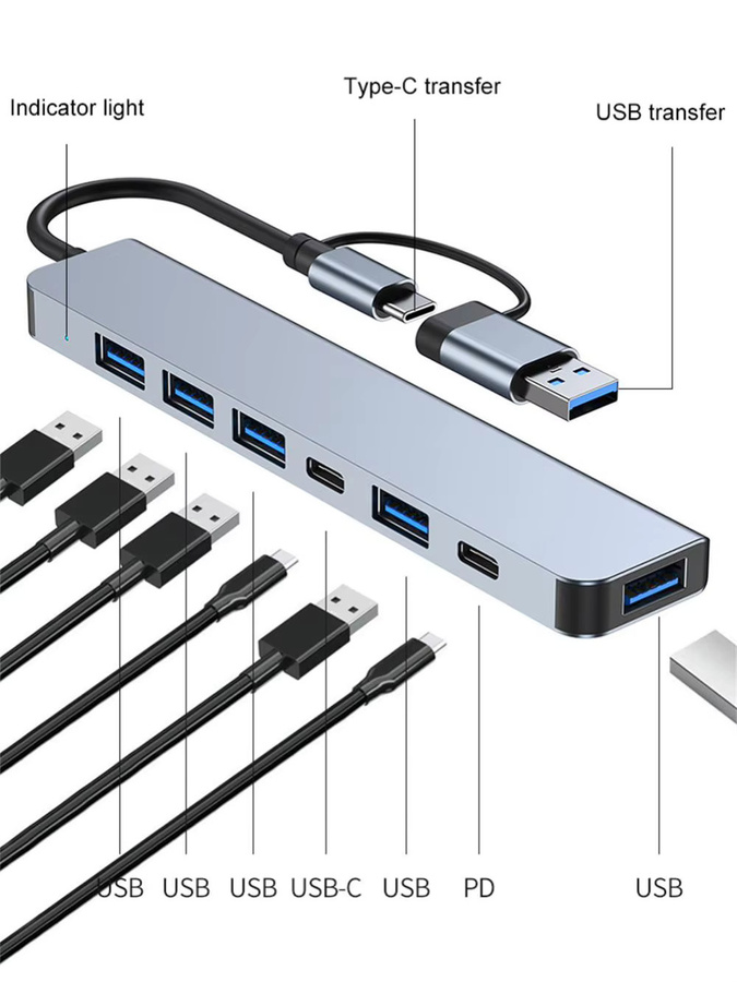 KEBIDUMEI 7-in-2 USB-C Dockingstation USB 3.0 Hub OTG Adapter in Silber für Laptop und Macbook - Bild 6