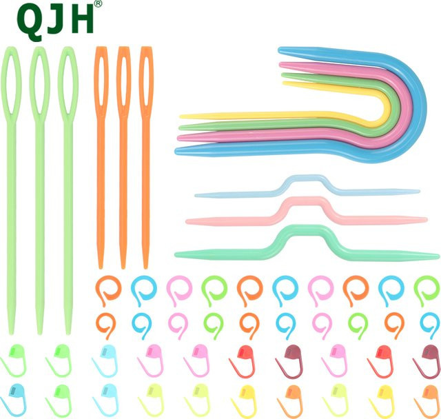 QJH 53-teiliges Häkelmarker-Set mit Kunststoffnadeln und Markierungsringen in Multicolour für Anfänger - Bild 1