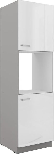 Küchen Hochschrank Bianca Weiß Hochglanz und Grau Küchenzeile mit Einlegeböden und offenen Regalfächern Breite: 60 cm - Bild 1
