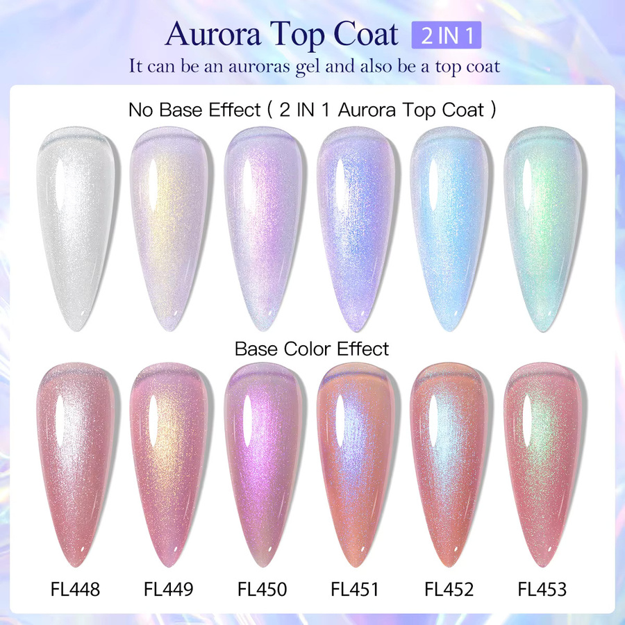 FOUR LILY Aurora Glitter 2 in 1 Top Coat Nagelgel, 7 ml, Blau Lila - Bild 2