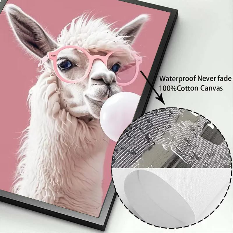 Niedlicher Leinwanddruck mit Tier-Motiven Kätzchen Lama Koala in Rosa, Wandkunst im Cartoon-Stil für dein Zuhause, Breite: 60 cm, Höhe: 90 cm - Bild 1