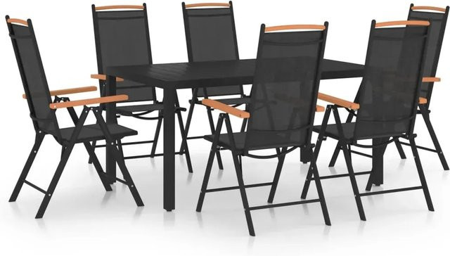 vidaXL 7-teilige Garten-Essgruppe aus Aluminium und WPC in Schwarz mit Textilene-Sitzflächen, B/T/H: 140 x 110 x 65 cm - Bild 1