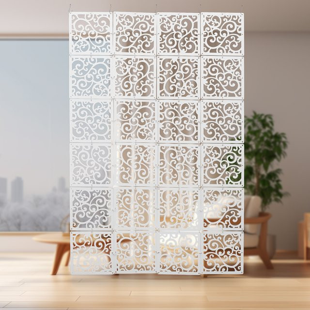 24 weiße hängende Raumteiler mit floralem Weinblumenmuster im Art Nouveau Design für Fenster und Türen - Bild 1