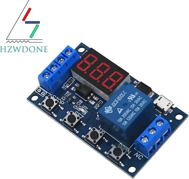 HZWDONE Programmierbares Timer-Relaismodul DC 6-30V mit LED-Anzeige und Micro-USB, Blau - Bild 1