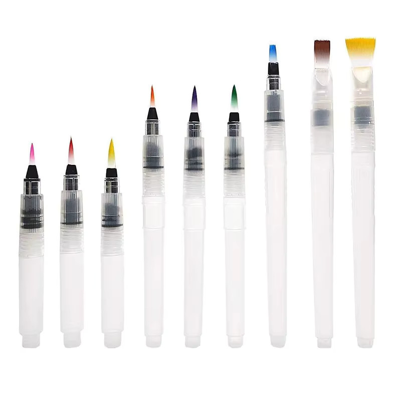 9er Set Wasserpinsel mit Nylonborsten und transparentem Aufbewahrungsbehälter für Aquarell und wasserlösliche Buntstifte - Bild 4