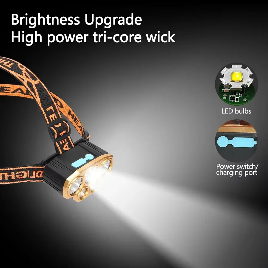 Heinast LED Stirnlampe mit 5 LEDs, USB wiederaufladbar, wasserdicht, Schwarz - Bild 3