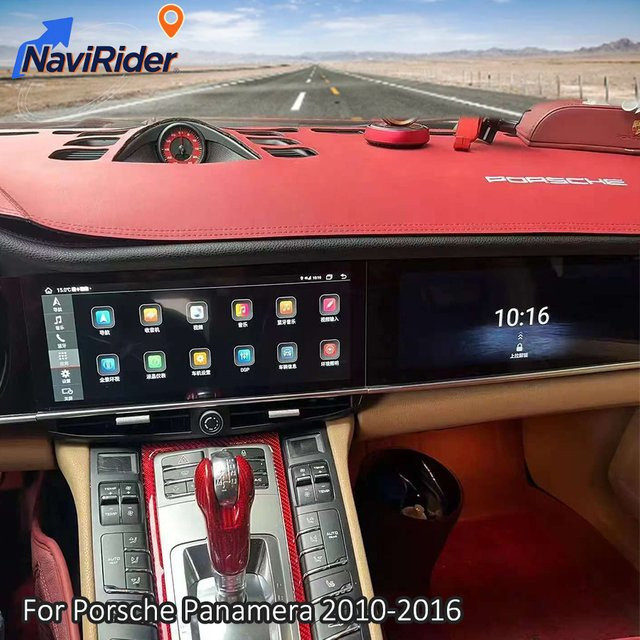 NAVIRIDER Dual Screen Android Multimedia Player für Porsche Panamera 2010-2016 mit GPS, CarPlay, 4G und WiFi, Schwarz - Bild 1