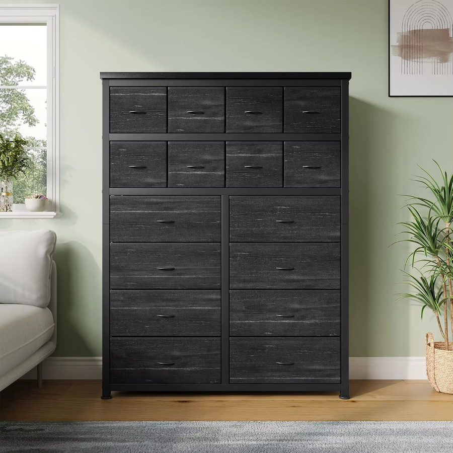 HiMISS Hohe Kommode in Schwarz mit 16 Stoff-Schubladen für Schlafzimmer, Wohnzimmer und Flur - Bild 4