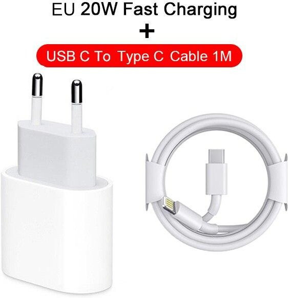 USAMS 20W USB-C Schnellladegerät mit USB-C zu USB-C Ladekabel in Weiß für iPhone 14 13 12 11 Pro Max Plus SE3 X XS XR mit EU-Stecker - Bild 1