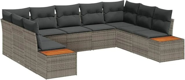 vidaXL Gartensofa-Set in U-Form aus Polyrattan und Stahl mit Kissen und integriertem Stauraum, Grau - Bild 1