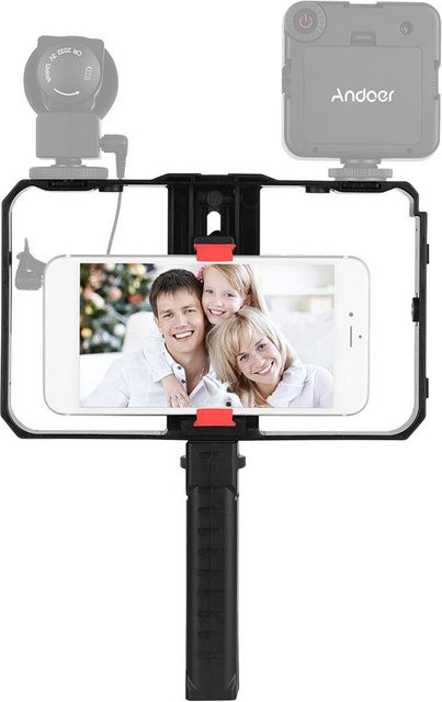 Andoer Tragbares Smartphone-Video-Rig Handheld-Telefonstabilisator mit Griffkäfig und 3 Kaltschuh-Anschlüssen in Grau - Bild 1
