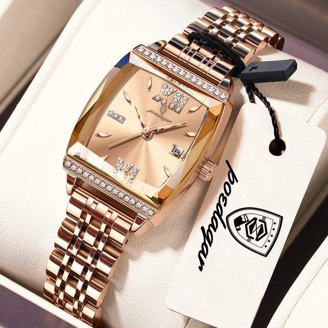 POEDAGAR Armbanduhr, Quarz, Edelstahl, Roségold, Datum, Damen - Bild 1