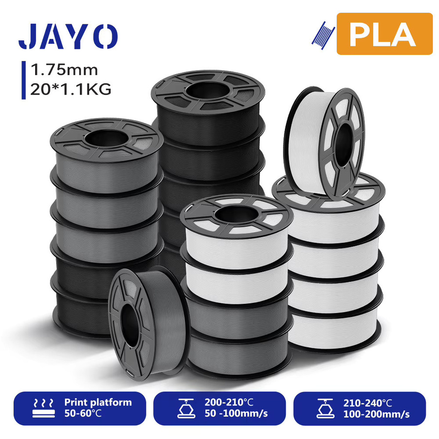 JAYO 20 Rollen 3D-Druckerfilament Set aus PETG, PLA und PLA Plus mit 1,75 mm Durchmesser in Schwarz, Weiß und Grau - Bild 7