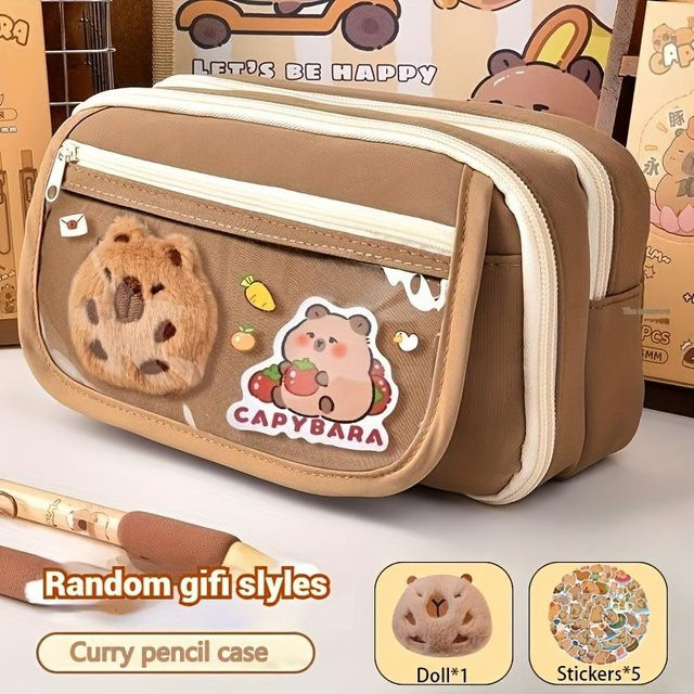 Multifunktionales Stifteetui von Binchi Fitness mit Capybara-Motiv in Braun, große Kapazität und 9 Fächer zur Aufbewahrung von Schreibwaren oder Kosmetik - Bild 1