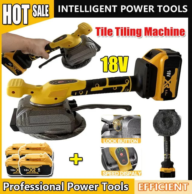 DeWalt Akku-Fliesenleger 18V kabelloses Fliesen-Vibrationswerkzeug gelb, 5-stufig einstellbar mit Verriegelungsfunktion für Boden- und Wandfliesen - Bild 1