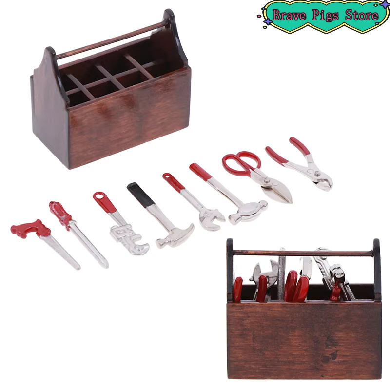 GCDHome Miniatur Holz Toolbox Set als Desktop Dekoration in Braun im rustikalen Design - Bild 3