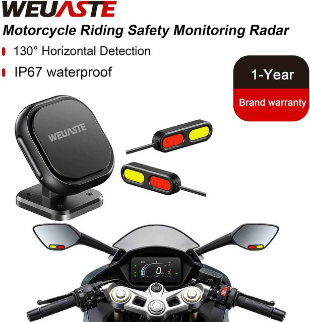 WEUASTE BSD01 Motorrad Sicherheitssystem mit 24GHz Radar Totwinkel-Erkennung und LED in Schwarz (IP67) - Bild 1
