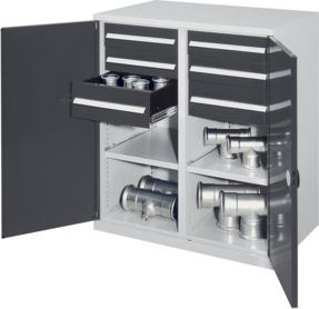 Kappes Schwerlastbeistellschrank Mod. 71 in Grau mit Doppelwandtüren, Schubladen und Regalböden - Bild 1