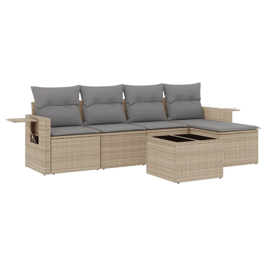 vidaXL 6-teilige Garten-Sofagarnitur aus Poly-Rattan in Beige mit Kissen und pulverbeschichtetem Stahlgestell - Bild 2
