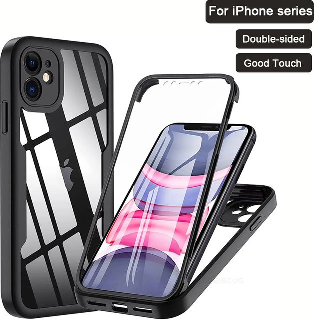 ZEKS 360-Grad-Schutzhülle für iPhone 15 14 13 12 11 Pro Max Plus XR XS transparent - Bild 1