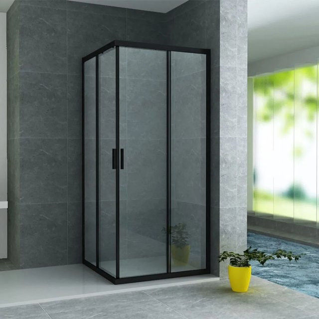 Aloni Duschkabine Eckeinstieg Schwarz Matt mit Easy-Clean-Beschichtung B/T/H: 90 x 90 x 195 cm - Bild 1