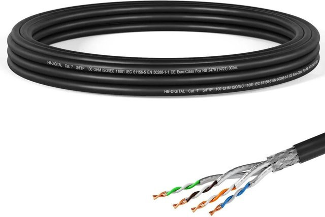 hb-digital CAT 7 LAN Datenkabel für Außenbereich, S/FTP, 1000 MHz, Schwarz, 5 m - Bild 1