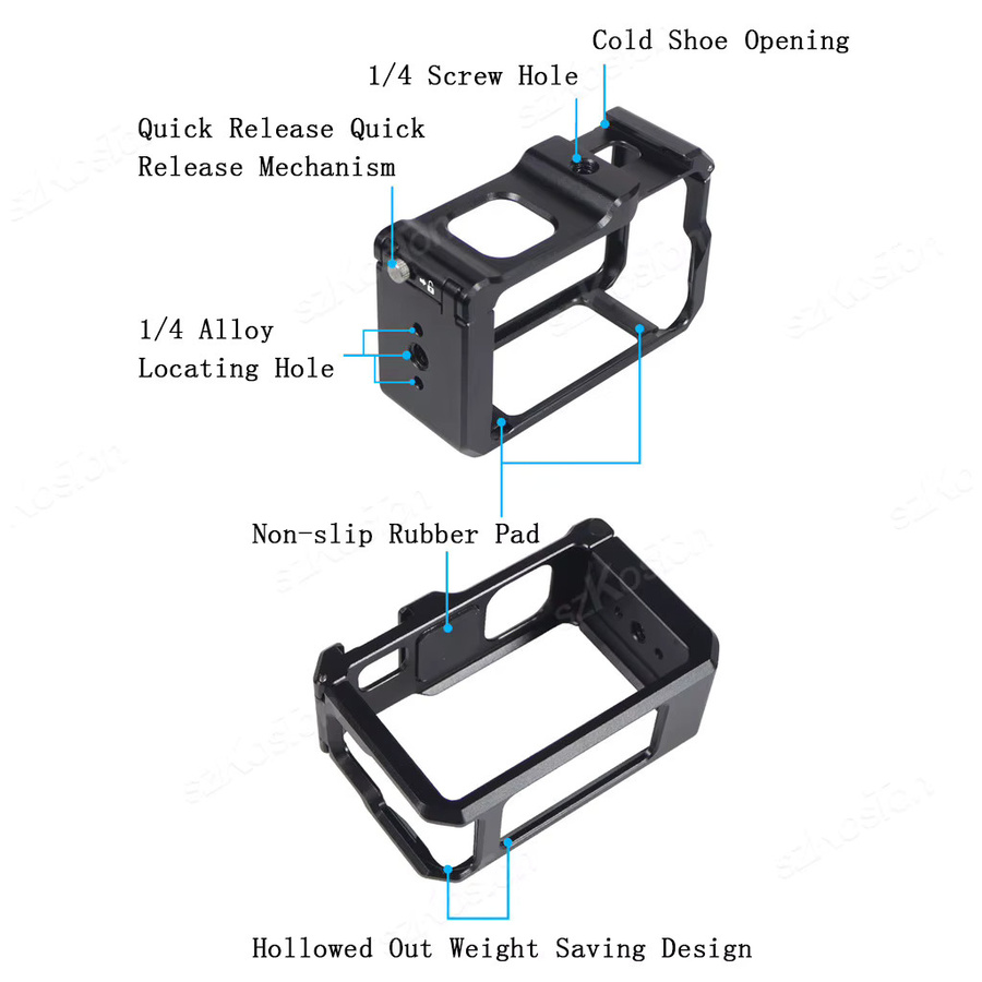 DJI Action 5/4/3 Metallkäfig aus Aluminiumlegierung in Schwarz mit Schnellverschluss-Halterung und Kaltschuh für vollständigen Schutz deiner Action Camera - Bild 2