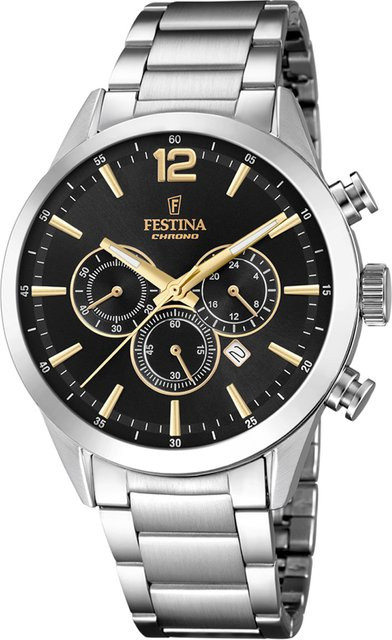 Festina Chronograph, Quarz, Edelstahl, Schwarz, 43 mm, Herren - Bild 1