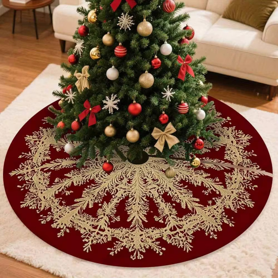 VIKAMA Weihnachtsbaumrock mit Schneeflocken-Design in Rot und Gold für Innen- und Außenbereiche - Bild 2