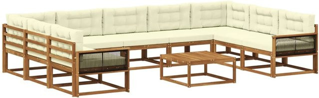 vidaXL Outdoor-Sofagarnitur aus Akazienholz mit 10 Kissen in Beige und Braun - Bild 1