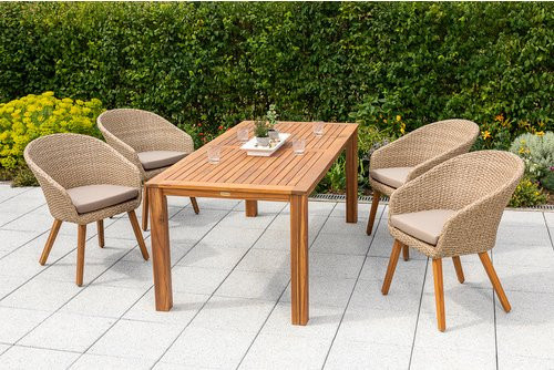 Merxx Gartenmöbelset Arrone mit Ausziehtisch und 4 Sitzplätzen aus Akazienholz und Kunststoffgeflecht in Beige, Braun oder Grau - Bild 1