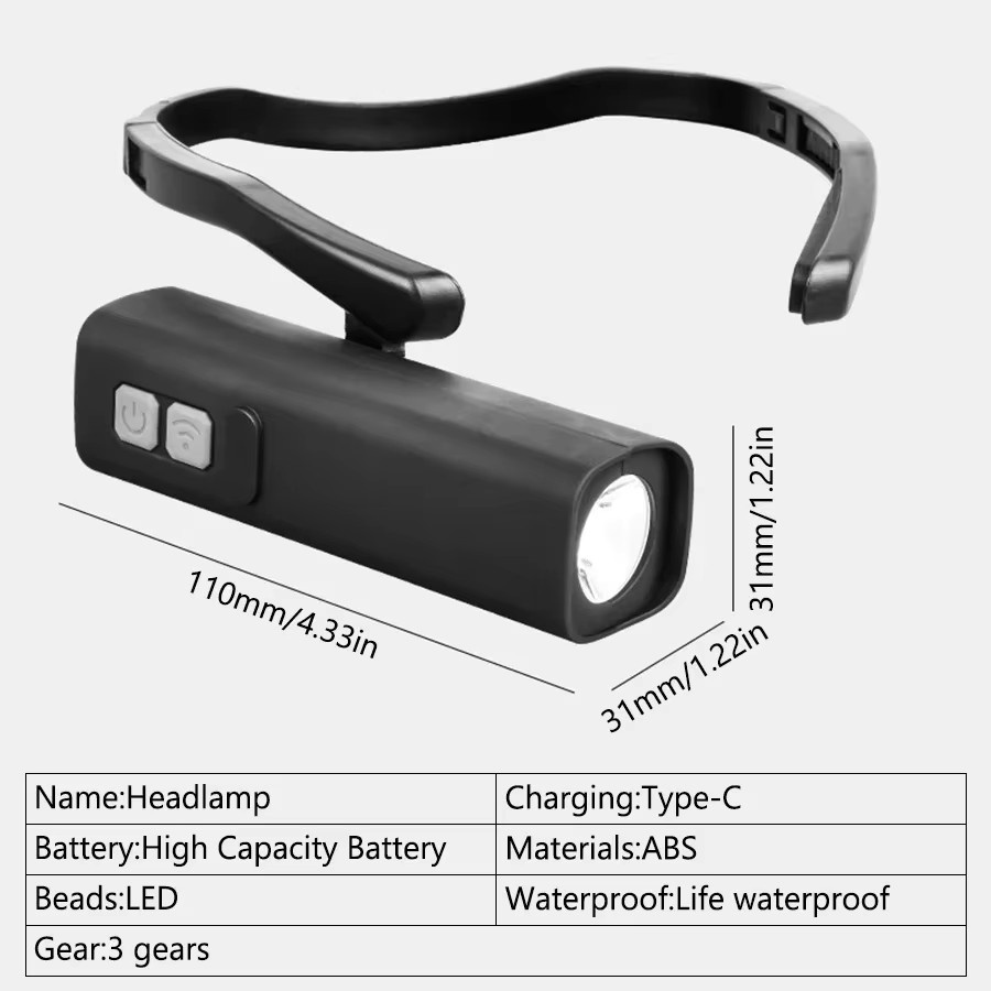 XIWANGFIRE Laufstirnlampe mit Ohrclip, wiederaufladbare LED-Stirnlampe in Schwarz, wasserdicht und freihändig für Radfahren, Angeln und Wandern - Bild 4
