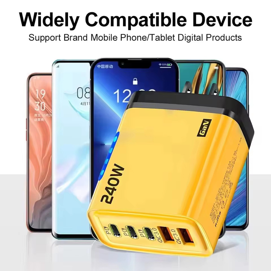 5-in-1 GaN Desktop-Ladegerät 240W Schnellladungsadapter mit USB-C-Kabel und 2 USB-Anschlüssen für iPhone, Samsung und Laptop - Bild 1