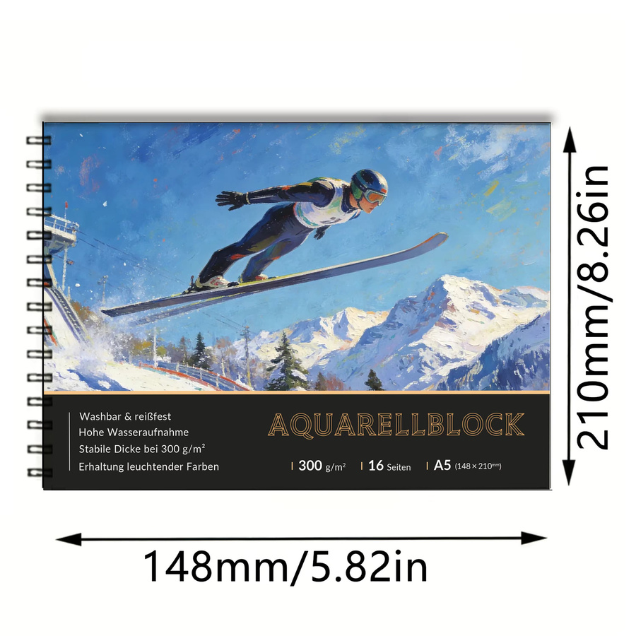 A5 Spiralgebundener Aquarellpapierblock mit 16 Blatt, 300g/m² schweres säurefreies Kaltgepresstes Kunstpapier in Weiß - Bild 2