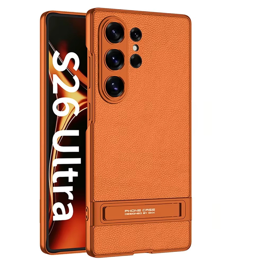 Samsung Handyhülle aus mattem Leder mit galvanisiertem unsichtbarem Ständer für Galaxy S26 Ultra, S25 Ultra und S24 Ultra in Orange - Bild 3