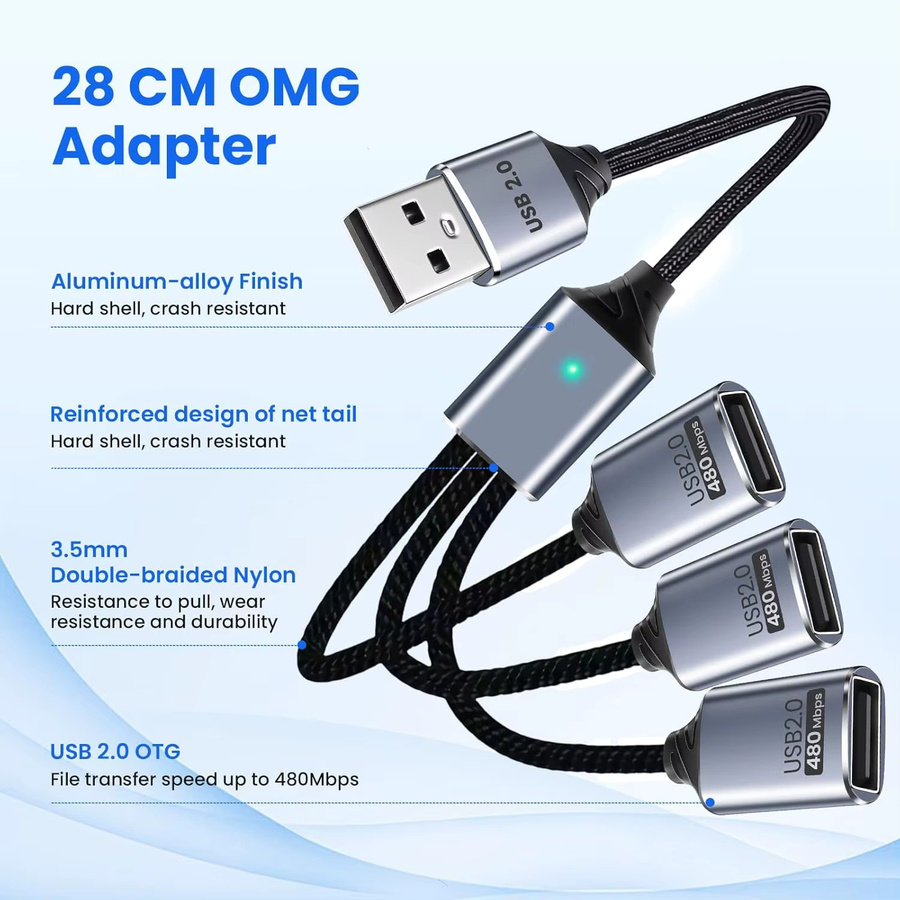 Gtwoilt USB-C-Splitter 3-Port mit USB-C-Adapter, 1-in-3-Out-Verlängerungskabel für Datenübertragung und Strom, kompatibel mit Laptop und PC-Tastatur - Bild 3