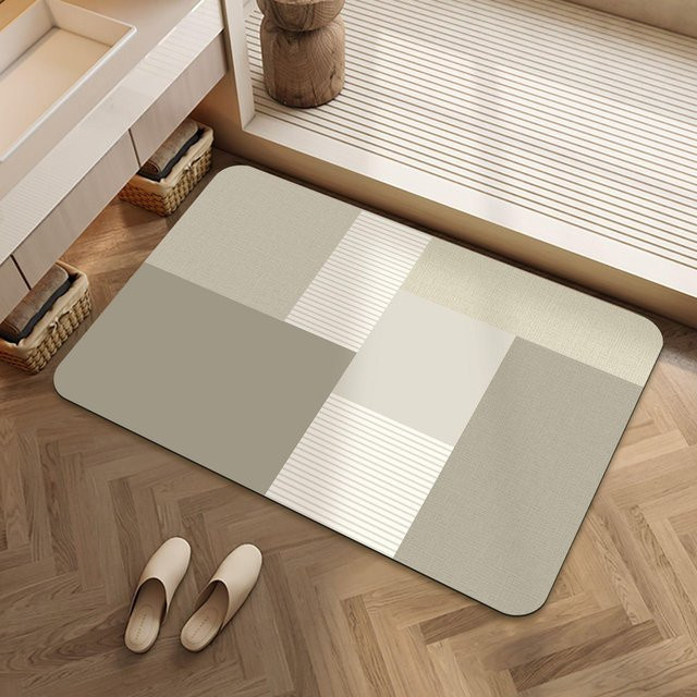 Wabi Kieselgur-Fußmatte mit Windlinien-Design, wasserabsorbierend und schnelltrocknend, rutschfest, Farbe: Beige, B/T: 60 x 40 cm - Bild 1